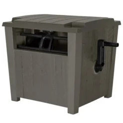 Suncast Farmington Smart Tube Weatherproof Outdoor Hideaway Standard Garden Hose Storage Pot Container With Brass Connections, Stoney