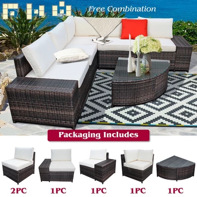 Costway 6PCS Rattan Furniture Set Conversation Cushioned Sofa Armrest Garden TurquoiseWhite 10 Costway 6PCS Rattan Furniture Set Conversation Cushioned Sofa Armrest Garden TurquoiseWhite - Image 8