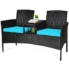 Costway Patio Rattan Conversation Set Seat Sofa Cushioned Loveseat Glass Table Chair RedTurquoise