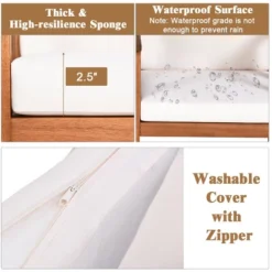 Costway 3PC Outdoor Patio Sofa Furniture Set Solid Wood Cushioned Conversation Set White -Garden & Outdoors GUEST cd1bd88e 4d6b 41e9 8700 3a9131a0d3b8