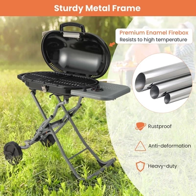 Costway Portable Propane Grill Folding Gas Grill Griddle With Wheels & Side Shelf 7 Costway Portable Propane Grill Folding Gas Grill Griddle With Wheels & Side Shelf - Image 5