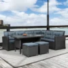 6pc Wicker Patio Conversation Set With Glass Table Ottomans & Cushions - Black/Dark Gray - GODEER -Garden & Outdoors GUEST cf9f5d98 3edb 4598 86b7 0bb00066e393