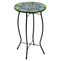 Northlight 19" Green And Blue Peacock Flower Tail Glass Patio Side Table -Garden & Outdoors GUEST d1c196fd b3fd 4bc7 bb25 5a90483b4803