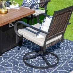 5pc Patio Dining Set With Fire Pit Table & Wicker Rattan 360 Swivel Chairs - Captiva Designs 14 5pc Patio Dining Set With Fire Pit Table & Wicker Rattan 360 Swivel Chairs - Captiva Designs -Garden & Outdoors GUEST d378745d 180a 43b3 ab03 2f465f579051
