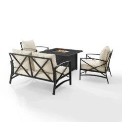 Kaplan 4pc Outdoor Conversation Set With Dante Fire Table - Oatmeal - Crosley -Garden & Outdoors GUEST d428af80 bf93 4ae6 bfe7 0ded33f7e095