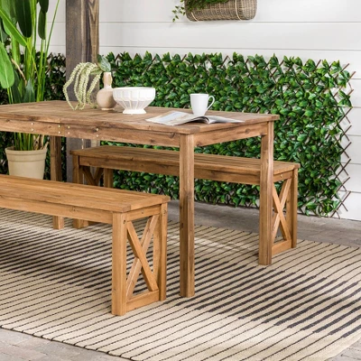 3pc Acacia Wood X Design Outdoor Patio Dining Set - Brown - Saracina Home 8 3pc Acacia Wood X Design Outdoor Patio Dining Set - Brown - Saracina Home - Image 6