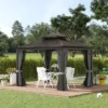 Outsunny Patio Gazebo 10' X 12', Netting & Curtains, 2 Tier Double Vented Steel Roof, Hardtop, Ceiling Hooks, Rust Proof Aluminum, Gray -Garden & Outdoors GUEST d4b99d87 1871 411a b6ca 9b1598ed74d2