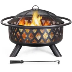 Yaheetech 36" Outdoor Round Fire Pit Patio Garden Bonfire With Spark Screen And Poker