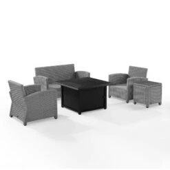 Bradenton 5pc Wicker Sofa Set With Fire Table - Gray - Crosley -Garden & Outdoors GUEST d52c56b8 ded6 420a b447 58cf50e10080