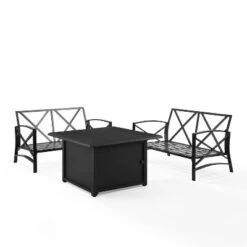 Kaplan 3pc Outdoor Conversation Set With Fire Table & 2 Loveseats - Mist - Crosley -Garden & Outdoors GUEST d67c39be c0f7 4240 b315 80040d4aa650