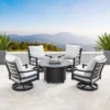5pc Outdoor Fire Table Set With Hammered 44" Round Fire Table, 4 Deep Seating Swivel Rocking Chairs & Table Fabric Covers - Oakland Living -Garden & Outdoors GUEST da909f82 36d3 46ce 8e0d 775c761262b4