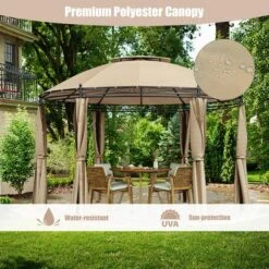 Tangkula 11.5'Outdoor Patio Round Dome Gazebo Canopy Shelter Double Roof Steel Brown -Garden & Outdoors GUEST db60d7ac b9d3 4d2a 96c6 537ad1a3bfcc