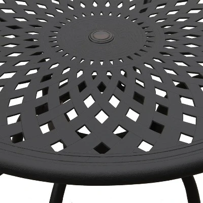 5pc Patio Dining Set With 48" Modern Ornate Outdoor Mesh Aluminum Round Table & Modern Chairs - Black - Oakland Living 4 5pc Patio Dining Set With 48" Modern Ornate Outdoor Mesh Aluminum Round Table & Modern Chairs - Black - Oakland Living - Image 2