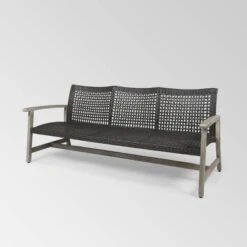 Hampton Wood & Wicker Sofa - Light Gray/Black - Christopher Knight Home -Garden & Outdoors GUEST dd884e1e bd2b 4307 91f1 a07d252e9507