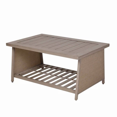 Aluminum Patio Chat Table With Bottom Shelf - Natural - WELLFOR 3 Aluminum Patio Chat Table With Bottom Shelf - Natural - WELLFOR