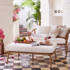 Britanna Oversized Patio Ottoman - Linen - Opalhouseā¢