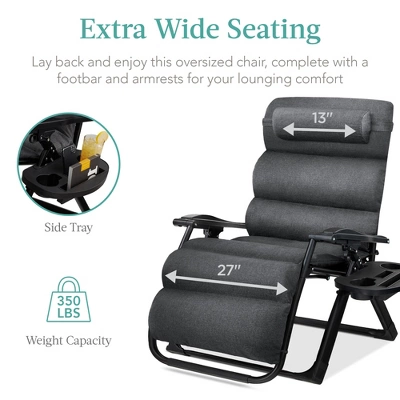 Best Choice Products Oversized Zero Gravity Chair, Folding Recliner W/ Removable Cushion, Side Tray 5 Best Choice Products Oversized Zero Gravity Chair, Folding Recliner W/ Removable Cushion, Side Tray - Image 3