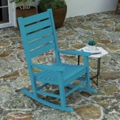 Merrick Lane Set Of 2 Contemporary Rocking Chairs, All-Weather HDPE Indoor/Outdoor Rockers In Blue -Garden & Outdoors GUEST dfd40981 8492 4c2e 8134 125f6cb6ef54