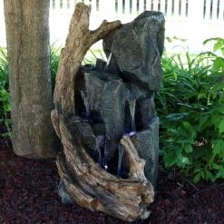 Sunnydaze Decor Sunnydaze 35"H Electric Polyresin Cascading Mountainside Outdoor Water Fountain With LED Lights