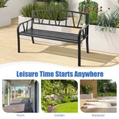 Costway Outdoor Patio Garden Bench Metal Frame With Ergonomic Armrest 660 Lbs Max Load -Garden & Outdoors GUEST e2af0fef 5eb0 4e70 a7f0 6e56d97458ab