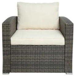 7pc Wicker Patio Set With Cushions & Storage Box - Gray/Beige - GODEER -Garden & Outdoors GUEST e2ccd1f9 ee4c 4ee7 9681 4618f1c964ef