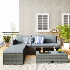 4pc Outdoor Wicker Conversation Sectional Set With Cushions - Gray - GODEER 24 4pc Outdoor Wicker Conversation Sectional Set With Cushions - Gray - GODEER -Garden & Outdoors GUEST e46a0d61 9c6a 43a5 bb26 a88b5035717f