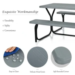 Costway Picnic Table Bench Set Outdoor Camping Backyard Garden Patio Party All Weather Gray/Green -Garden & Outdoors GUEST e4f14fdb 8681 447c 8804 372805289291