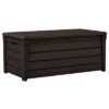 Keter Brightwood 120 Gallon All Weather Weatherproof Resin Outdoor Backyard Patio Porch Garden Deck Storage Bench With Easy Lift, Brown (2 Pack)