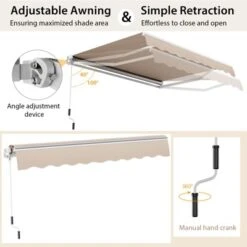 Costway Retractable Patio Awning Aluminum Deck Sunshade Shelter Outdoor Beige -Garden & Outdoors GUEST e722ad3e 2372 426a 89a5 0f1a24990ec8