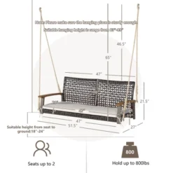 Tangkula 2-Seat Rattan Porch Swing Chair Outdoor Wicker Swing Bench W/ Seat Cushion -Garden & Outdoors GUEST e7cd302c 553c 4a84 94d4 bfb305d95cdc