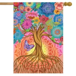 Tree Of Life Inspirational House Flag Spring Floral Butterfly 28" X 40 Briarwood Lane