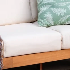 Logan Outdoor Teak Wood Sofa With Sunbrella Vellum Cushion – Cambridge Casual -Garden & Outdoors GUEST e972927f 80bc 49e4 b9a8 4319169a7f82