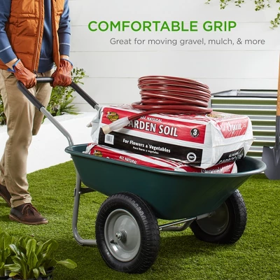 Best Choice Products Dual-Wheel Home Wheelbarrow Yard Garden Cart For Lawn, Construction - Green 7 Best Choice Products Dual-Wheel Home Wheelbarrow Yard Garden Cart For Lawn, Construction - Green - Image 5