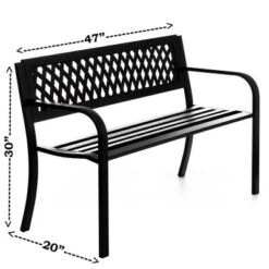 Gardenised Outdoor Steel 47 Park Bench For Yard, Patio, Garden And Deck, Black Weather Resistant Porch Bench, Park Seating -Garden & Outdoors GUEST ee8dce0b b4d0 4a59 8371 2229be5648a9