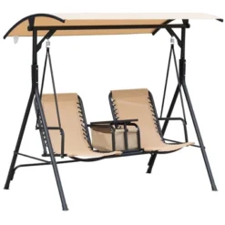 Outsunny 2 Person Covered Porch Swing With Pivot Storage Table, Cup Holder, & Adjustable Overhead Canopy -Garden & Outdoors GUEST ef82f81c d5b8 46e9 bd3a 8e668522aea5
