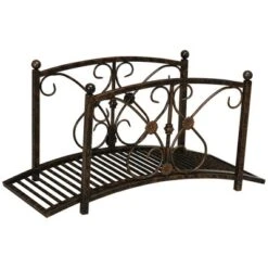 Outsunny 3.4FT Metal Arch Zen Garden Bridge With Safety Siderails, Decorative Footbridge, Delicate Floral Scrollwork For Stream, Fish Pond, Brown -Garden & Outdoors GUEST f022e55b 386f 478c 833c 0390ea40019b