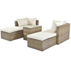 5pc Wicker Patio Seating Set With Cushions - Brown/Beige - GODEER -Garden & Outdoors GUEST f063aefb 5e97 4789 bf34 3b58cdc11b2b