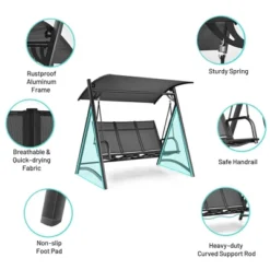 Costway Outdoor 3-Person Porch Swing Chair Aluminum Frame Adjust Canopy Patio -Garden & Outdoors GUEST f0778511 4f22 4453 b387 d8611ea82fdd