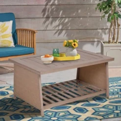 Aluminum Patio Chat Table With Bottom Shelf - Natural - WELLFOR 22 Aluminum Patio Chat Table With Bottom Shelf - Natural - WELLFOR -Garden & Outdoors GUEST f0e7dc86 c09a 4f43 bf3b 343fcf541263