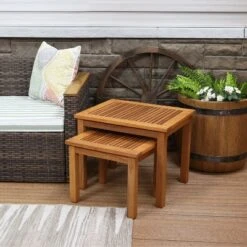 Sunnydaze Decor Sunnydaze Meranti Wood Outdoor Nesting Side Tables - Brown - 2pc -Garden & Outdoors GUEST f186303e 6b2d 477a a14b 570ba791b22b
