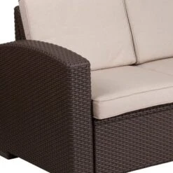 Flash Furniture Chocolate Brown Faux Rattan Loveseat With All-Weather Beige Cushions -Garden & Outdoors GUEST f19d1f70 9451 44d7 8dc9 94b4250c7f6b
