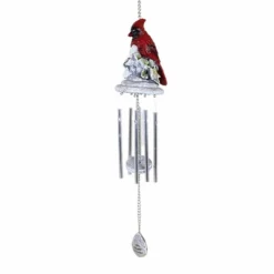 Roman Cardinal Small Windchime - One Small Windchime 16.0 Inches - Bell Red Bird - 14318 - Polyresin - Red