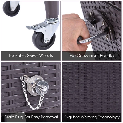 Costway Outdoor Rattan 80QT Party Portable Rolling Cooler Cart Ice Beer Beverage Chest 4 Costway Outdoor Rattan 80QT Party Portable Rolling Cooler Cart Ice Beer Beverage Chest - Image 2