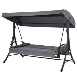 Costway Patio 3-Seat Porch Canopy Swing Converting Grey Cushion Pillow Adjust -Garden & Outdoors GUEST f39da1b5 b672 48ee bd6c b1d89b87a456