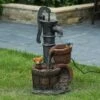 LuxenHome Resin Farmhouse Barrel And Water Pump Outdoor Fountain -Garden & Outdoors GUEST f40d0784 e830 457d bbe1 e59bfff1e7d0