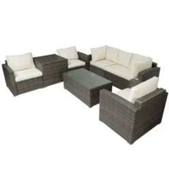 7pc Wicker Patio Set With Cushions & Storage Box - Gray/Beige - GODEER -Garden & Outdoors GUEST f6d5b90b 9108 469b 97e2 783e6a2a3070