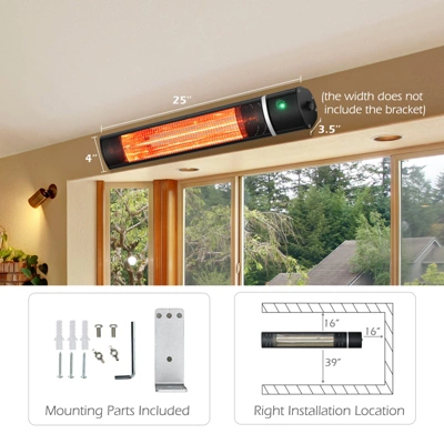 Costway Wall-Mounted Patio Heater 750W/1500W Infrared Heater With 9-Level Adjustable 24H Timer & Remote Control Black 6 Costway Wall-Mounted Patio Heater 750W/1500W Infrared Heater With 9-Level Adjustable 24H Timer & Remote Control Black - Image 4