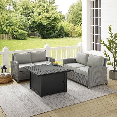 Bradenton 3pc Wicker Loveseat Set With Fire Table - Gray - Crosley 15 Bradenton 3pc Wicker Loveseat Set With Fire Table - Gray - Crosley - Image 13