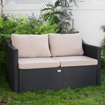Barton 2 Person Madison Outdoor Patio Wicker Sofa Set Love Seat W/ Seat Cushion 4 Barton 2 Person Madison Outdoor Patio Wicker Sofa Set Love Seat W/ Seat Cushion - Image 2