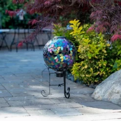 11" Solar Mosaic Iron/Glass Gazing Globe With Stand Purple - Alpine Corporation